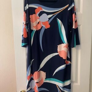 Chico's Orange and Pink Sheath Dress with Bateau Neckline